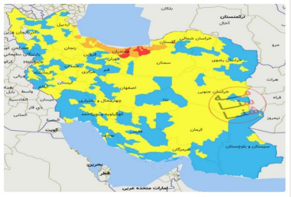 رنگ‌بندی جدید شهرها از روز شنبه ۲۰ دی‌ماه ۱۳۹۹ تهران زرد شد